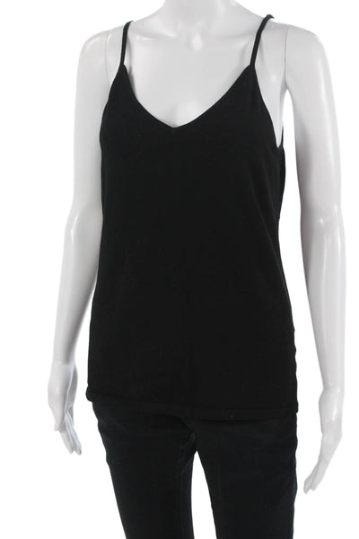 Minnie Rose Women Black V Neck Camisole Supima Spandex Sleeveless Size L