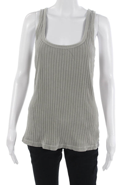 Standard James Perse Women Basic Striped Cotton Tank Gray Size 2