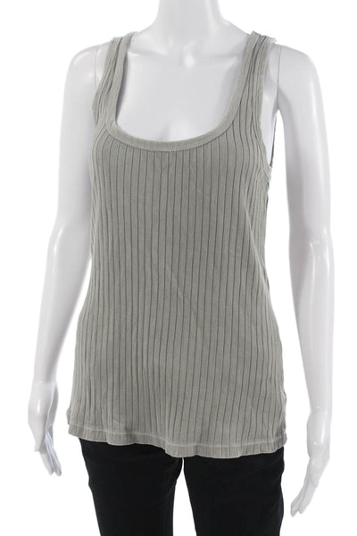 Standard James Perse Women Basic Striped Cotton Tank Gray Size 2