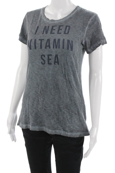 Sundry Womens Basic Gray Graphic Crew Neck Short Sleeve T-Shirt Size 1
