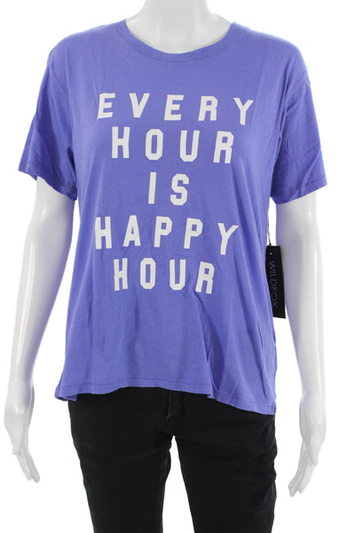 Wildfox Womens Basic Graphic Tee Purple Crew Neck Cotton Short Sleeve Size M