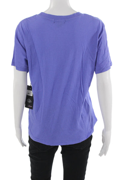Wildfox Womens Basic Graphic Tee Purple Crew Neck Cotton Short Sleeve Size M