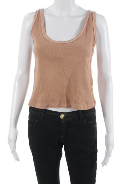 Amo Womens Cropped Basic Tank Top 100% Pima Cotton Tan Round Neck Size M