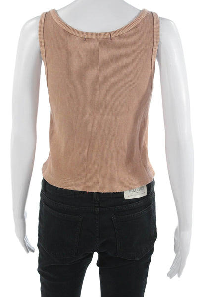 Amo Womens Cropped Basic Tank Top 100% Pima Cotton Tan Round Neck Size M