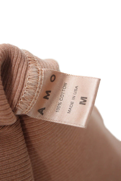 Amo Womens Cropped Basic Tank Top 100% Pima Cotton Tan Round Neck Size M