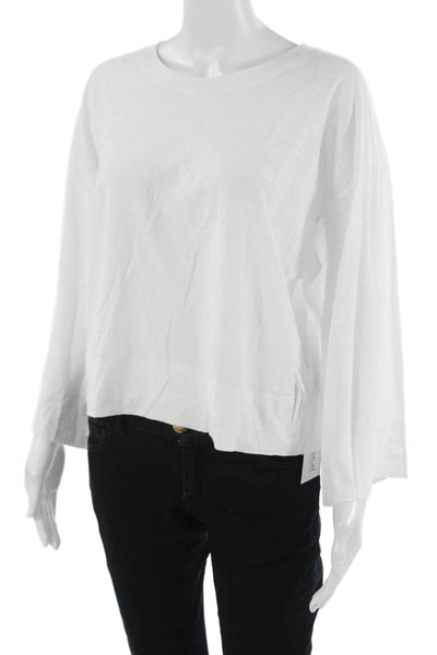 Nation LTD Womens Basic White Pima Cotton Crew Neck Long Sleeve T-Shirt Size M