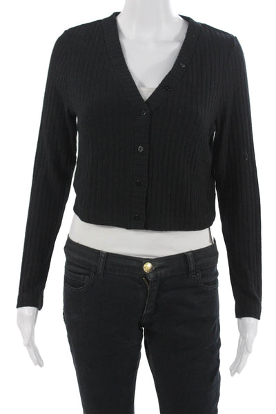 Enza Costa Unisex Black V-Neck Button Long Sleeve Cardigan Size M