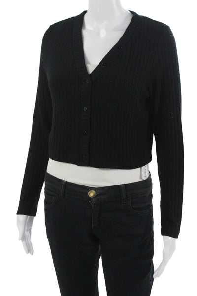 Enza Costa Unisex Black V-Neck Button Long Sleeve Cardigan Size M