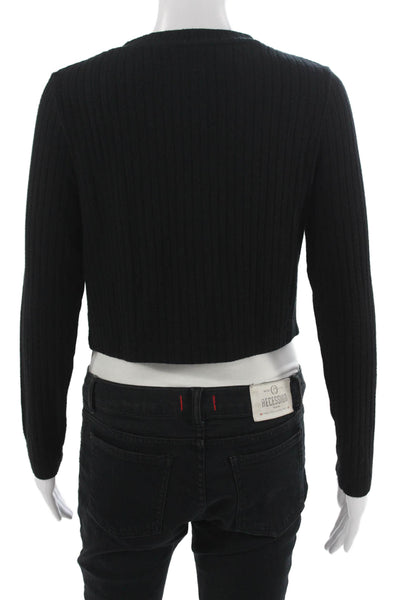 Enza Costa Unisex Black V-Neck Button Long Sleeve Cardigan Size M