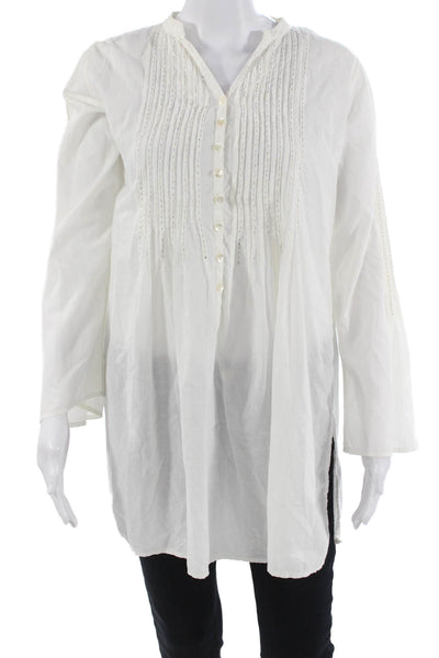 Roberta Freymann Women Tunic Blouse White Cotton Long Sleeve Button Size S