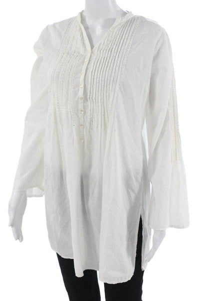 Roberta Freymann Women Tunic Blouse White Cotton Long Sleeve Button Size S