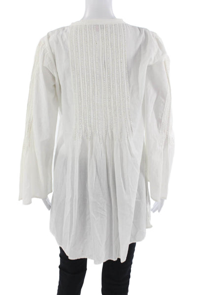 Roberta Freymann Women Tunic Blouse White Cotton Long Sleeve Button Size S