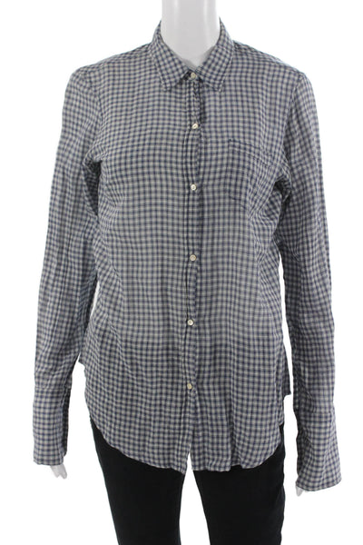 Nili Lotan Women Blue Check Button-Up Long Sleeve Maternity Size S