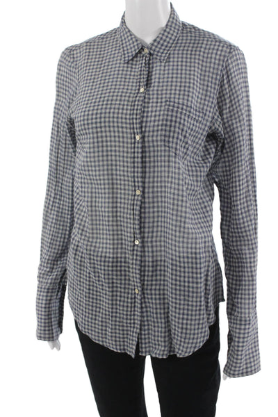 Nili Lotan Women Blue Check Button-Up Long Sleeve Maternity Size S