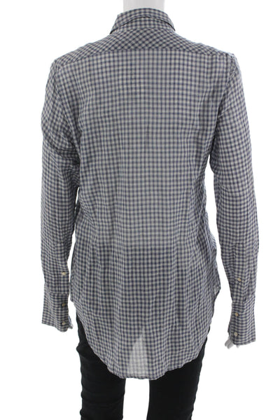 Nili Lotan Women Blue Check Button-Up Long Sleeve Maternity Size S