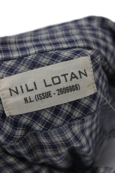 Nili Lotan Women Blue Check Button-Up Long Sleeve Maternity Size S