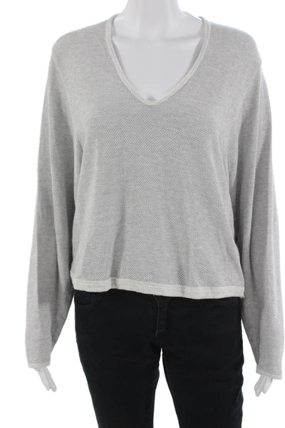 Monrow Unisex Pullover V-Neck Gray Long Sleeve Rayon Spandex Sweater Size XS