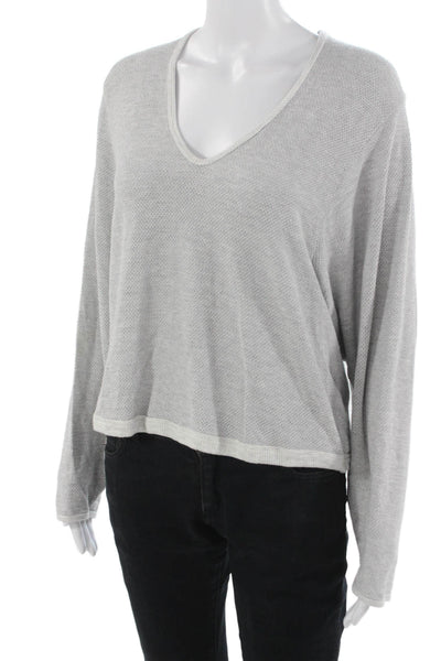 Monrow Unisex Pullover V-Neck Gray Long Sleeve Rayon Spandex Sweater Size XS