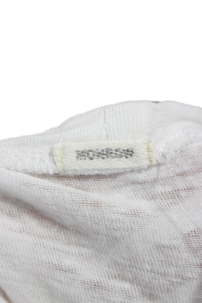 Monrow Women Cropped Linen Graphic Crew Neck Short Sleeve T-Shirt White Size XS