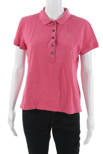 Lacoste Womens Basic Pink Collared Polo Short Sleeve Size S
