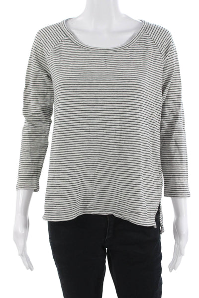 Standard James Perse Women Gray Striped Jersey Round Neck 3/4 Sleeve Tee Size 2