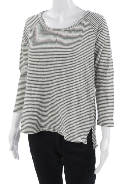 Standard James Perse Women Gray Striped Jersey Round Neck 3/4 Sleeve Tee Size 2
