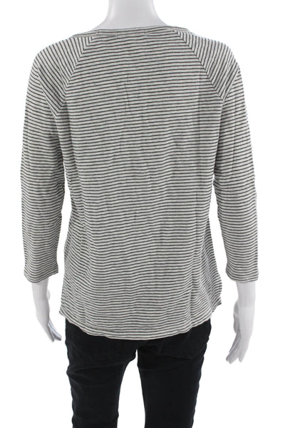 Standard James Perse Women Gray Striped Jersey Round Neck 3/4 Sleeve Tee Size 2