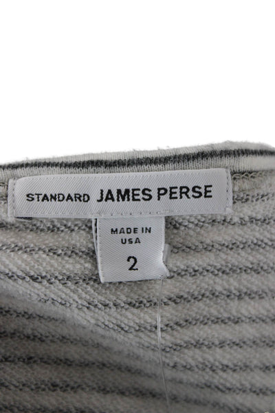 Standard James Perse Women Gray Striped Jersey Round Neck 3/4 Sleeve Tee Size 2