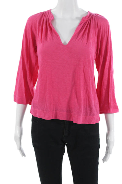 LA Made Women Basic V-Neck 3/4 Sleeve Pink Blouse Bohemian Size XS