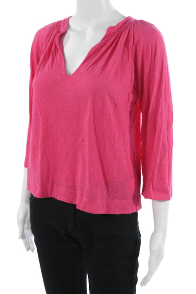LA Made Women Basic V-Neck 3/4 Sleeve Pink Blouse Bohemian Size XS