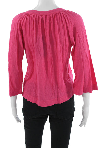 LA Made Women Basic V-Neck 3/4 Sleeve Pink Blouse Bohemian Size XS