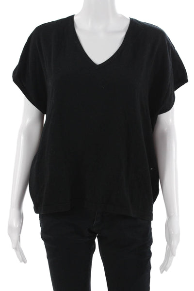Minnie Rose Women Basic Sleeveless V-Neck T-Shirt Black Cotton Cashmere Size M