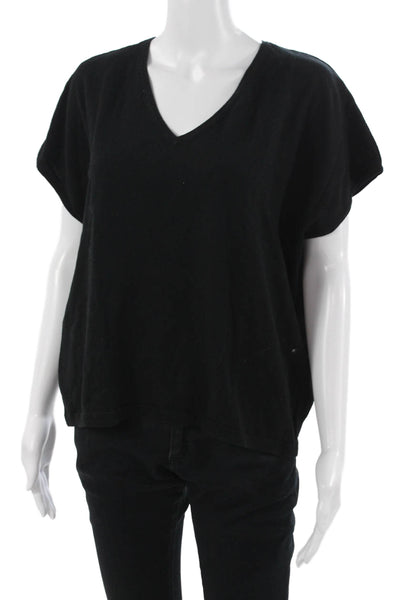 Minnie Rose Women Basic Sleeveless V-Neck T-Shirt Black Cotton Cashmere Size M