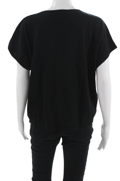 Minnie Rose Women Basic Sleeveless V-Neck T-Shirt Black Cotton Cashmere Size M