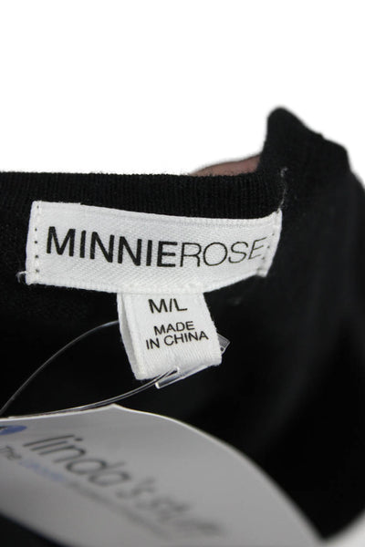 Minnie Rose Women Basic Sleeveless V-Neck T-Shirt Black Cotton Cashmere Size M
