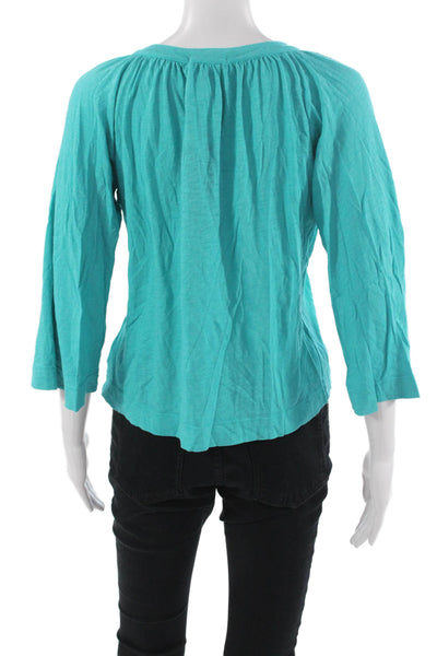 LA Made Women Basic Green V-Neck 3/4 Sleeve Blouse Polyester Boho Size XS