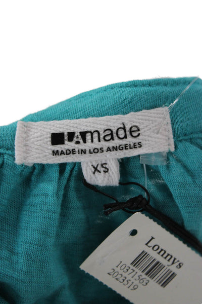 LA Made Women Basic Green V-Neck 3/4 Sleeve Blouse Polyester Boho Size XS