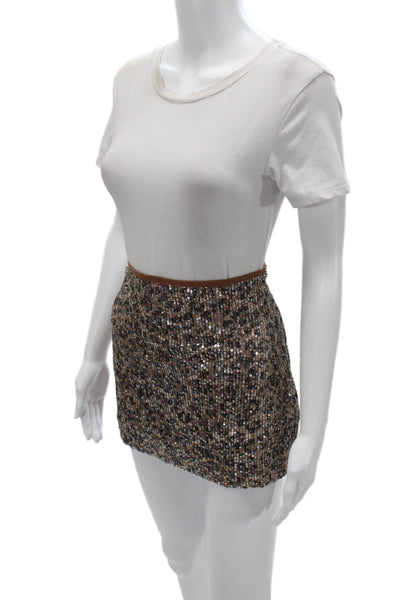 Zara Women Mini Straight Pencil Skirt Beige Animal Print Cotton Size S
