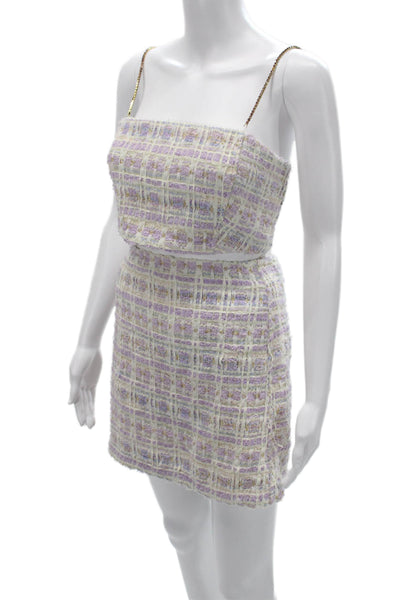 House of Harlow 1960 Women Mini Shift Jacket Purple Check Size 4