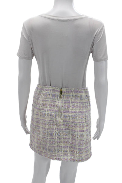 House of Harlow 1960 Women Mini Shift Jacket Purple Check Size 4