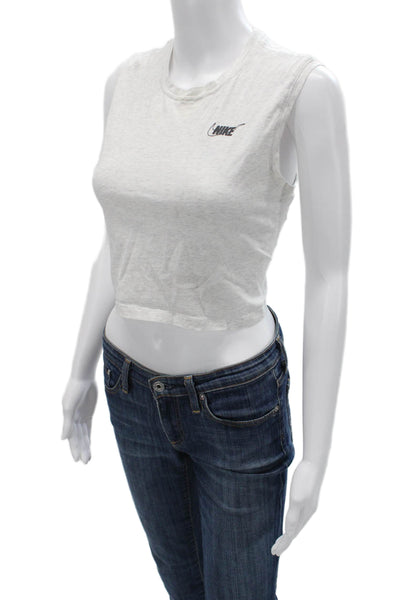 Nike Womens Cropped Graphic Cotton Tank Sleeveless Crew Neck White Size XS