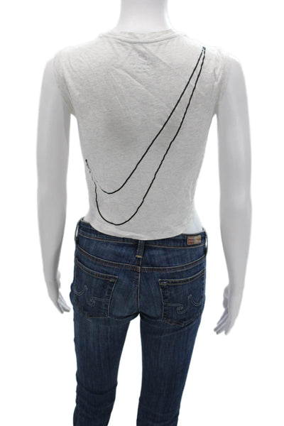 Nike Womens Cropped Graphic Cotton Tank Sleeveless Crew Neck White Size XS