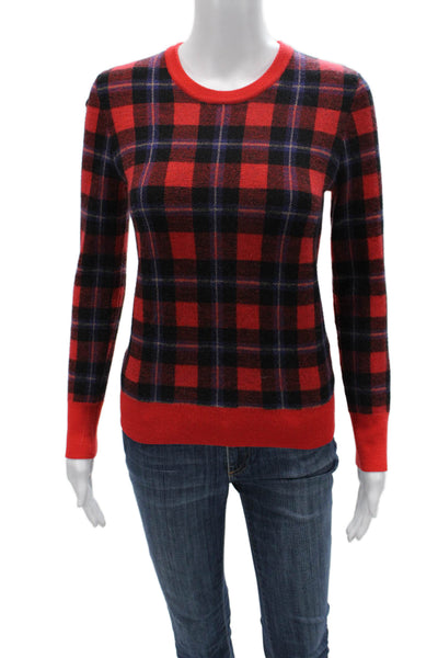 Equipment Femme Unisex Pullover Red Plaid Wool Crewneck Long Sleeve Size M