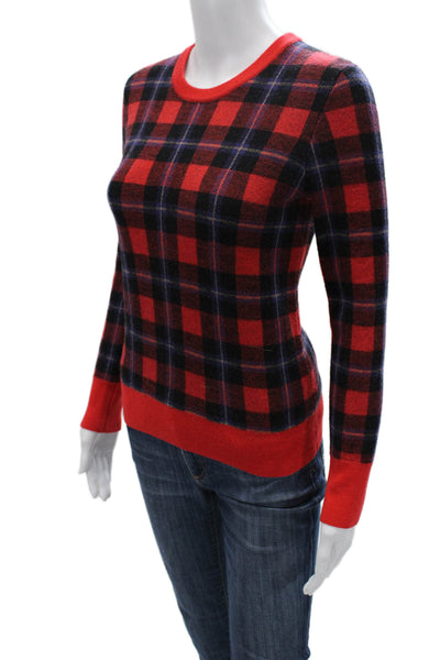 Equipment Femme Unisex Pullover Red Plaid Wool Crewneck Long Sleeve Size M