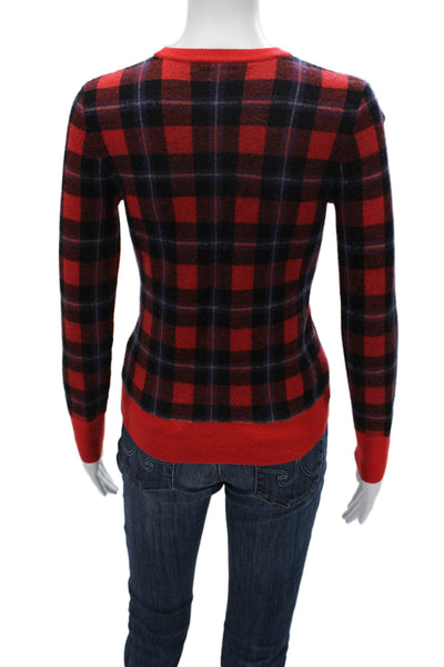Equipment Femme Unisex Pullover Red Plaid Wool Crewneck Long Sleeve Size M