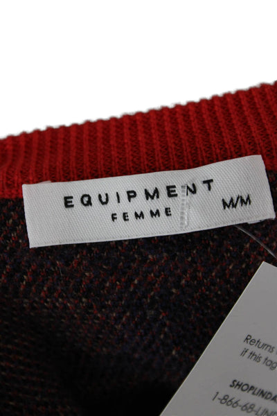 Equipment Femme Unisex Pullover Red Plaid Wool Crewneck Long Sleeve Size M