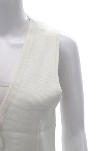 Minnie Rose Womens White V Neck Sleeveless Button Vest Cotton Acrylic Size M