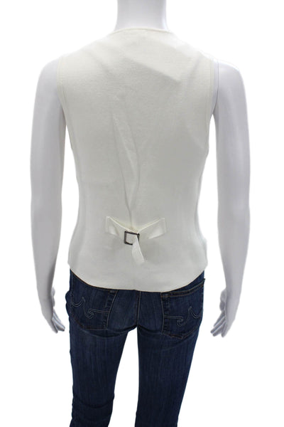Minnie Rose Womens White V Neck Sleeveless Button Vest Cotton Acrylic Size M