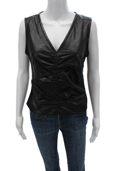 LaMarque Women Sleeveless V-Neck Biker Tank Black Zip Size M