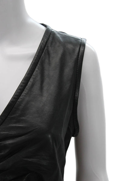 LaMarque Women Sleeveless V-Neck Biker Tank Black Zip Size M